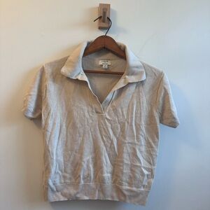 J.Crew Polo Sweater Ivory Linen Collared Short Sleeve